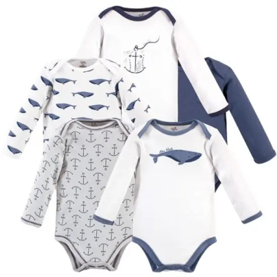 Touched by Nature Organic Cotton Long-Sleeve Bodysuits 5pk, Blue Whale image {6}