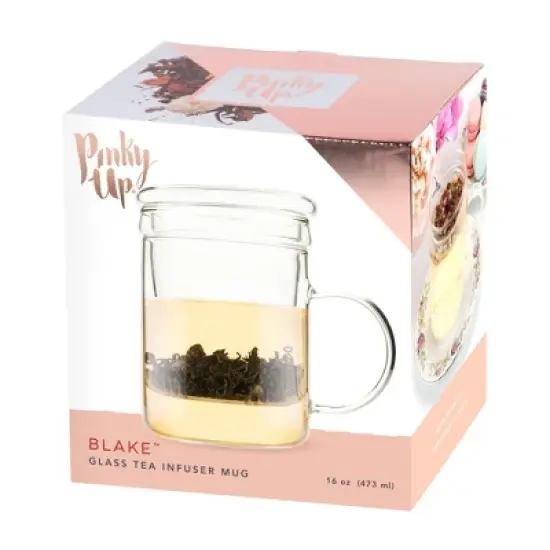 Pinky Up Blake Tea Infuser Mug with Lid, Glass Cups for Loose Leaf or Flowering Teas, Travel Mugs, Home Office, Picnic, Camping, 12 oz Set of 1, Clear image {8}