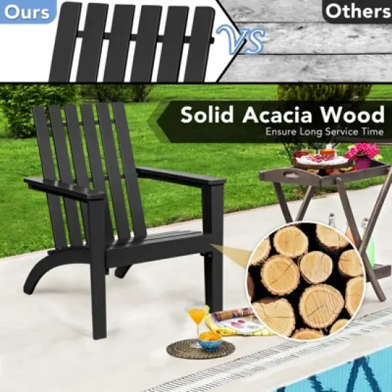 Tangkula 3PCS Patio Adirondack Chair Side Table Set Solid Wood Garden Deck Bistro Set Classic Furniture image {4}