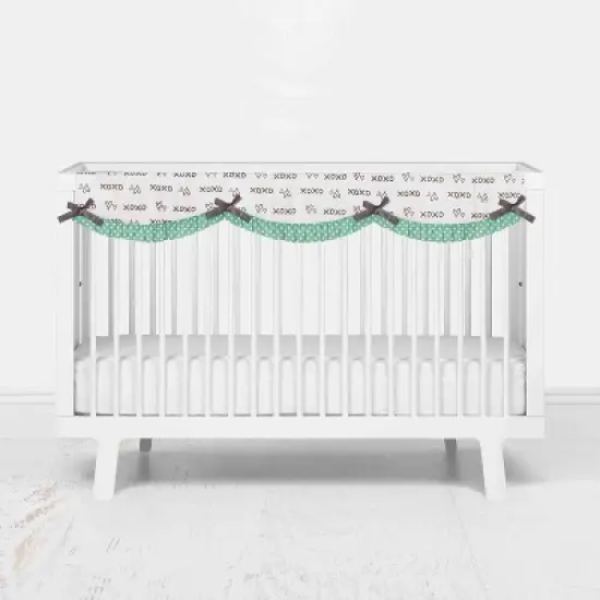 Bacati - Love Gray/Mint Long Side Crib Rail Guard Cover image {2}
