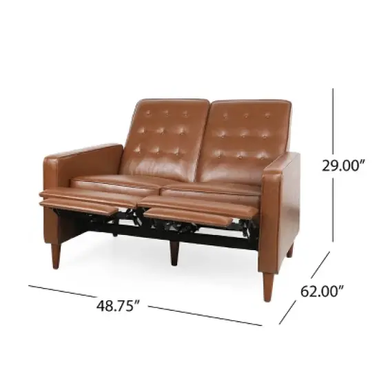 Christopher Knight Home Denison Faux Leather Tufted Loveseat Pushback Recliner Cognac Brown/Dark Espresso image {10}