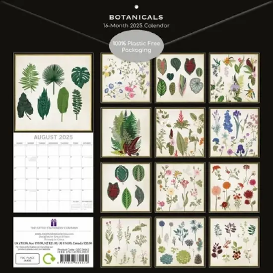 The Gifted Stationery 2025 Square Wall Calendar, Botanicals, 16-Month Arts & Antiques Theme with 180 Reminder Stickers (12x12 In) image {3}