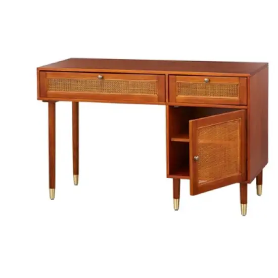 Allen Desk with Faux Rattan Front Accents Walnut - angelo:HOME image {5}