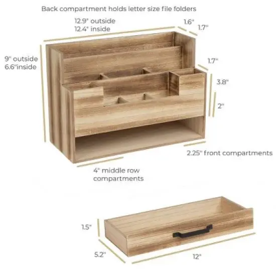 Blu Monaco Wood Mail Organizer with Drawer and 5 Compartments image {5}
