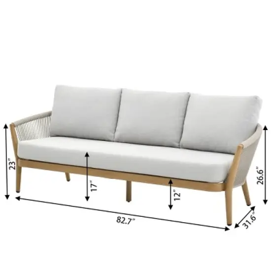 Imitation Teak 4Piece Patio Furniture Suite Modular Sofa & Accent Chair Set with Corded Weave Sides + Square Geometric Grain Table image {4}