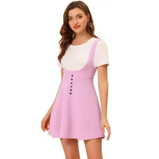 Allegra K Women's Button Overalls Pinafore Suspenders Skirt image {14}
