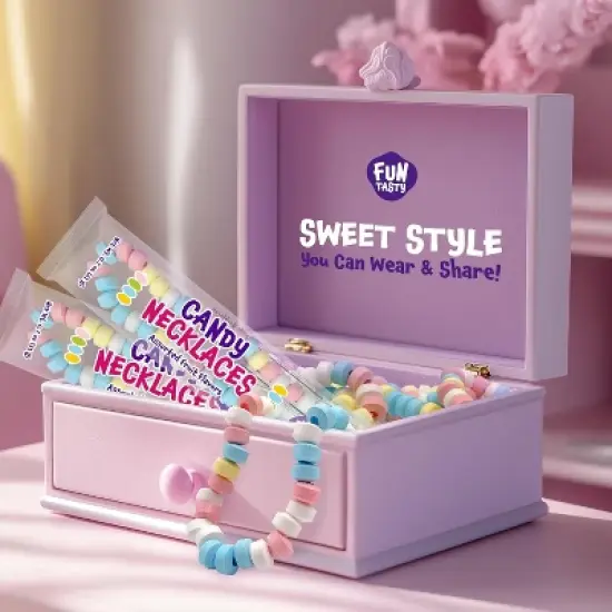 Funtasty Candy Necklaces - Party Favors - Fruit Flavors, Individually Wrapped, Stretchable, 21-Ounce Bag (28 Count) image {4}