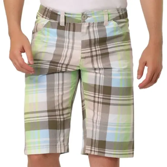 Lars Amadeus Men's Summer Plaid Shorts Slim Fit Flat Front Pattern Short Pants image {6}
