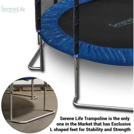 SereneLife 8ft Outdoor Jumping Trampoline with Safety Net Enclosure SLTRA8BL - Large Jumping Surface image {2}