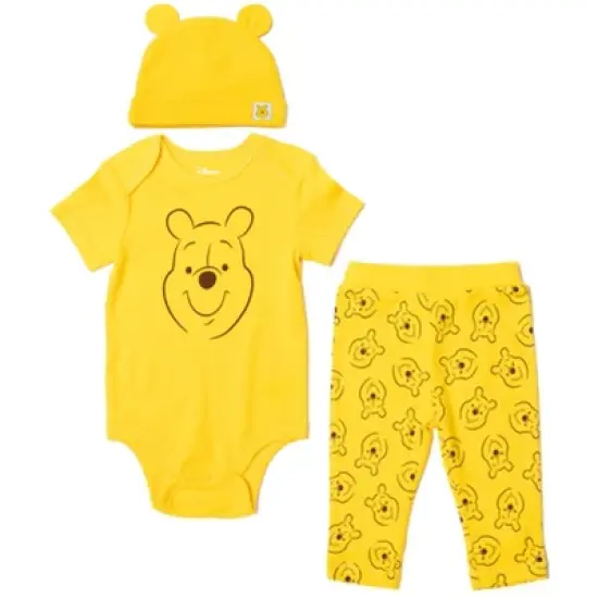 Disney Classics Winnie the Pooh Lion King Bambi Baby Bodysuit Pants and Hat 3 Piece Outfit Set Newborn to Infant image {12}