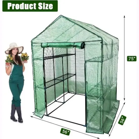 Walk-in Greenhouse with Roll-Up Zipper Door,57 x 57 x 76'' Portable Indoor and Outdoor Green House,3-Tier 6 Shelves Greenhouse image {3}