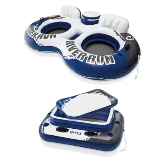 INTEX River Run 2 Inflatable 2 Person Floating Lounge with Built-in Cooler Bundled with Inflatable Mega Chill II 72 Can Beverage Cooler image {6}