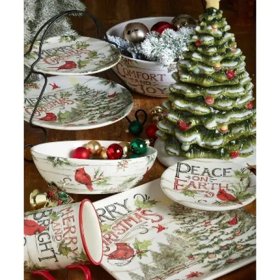 64oz Earthenware Evergreen Christmas Cookie Jar - Certified International image {1}