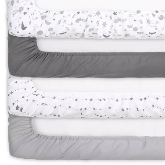 The Peanutshell Fitted Crib Sheets - Gray Celestial Moon and Stars - 4pk image {9}