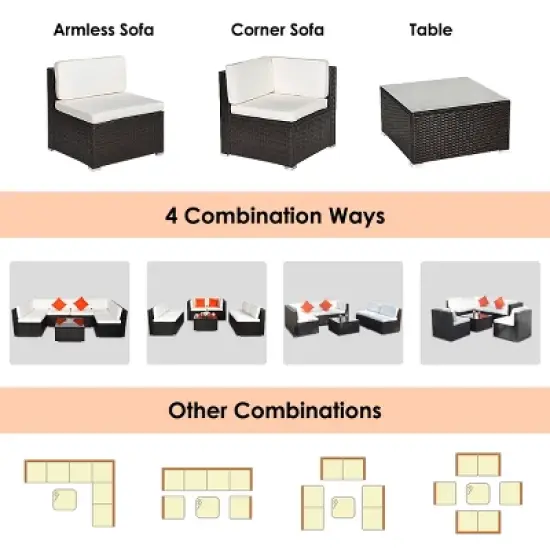 Costway 7PCS Patio Rattan Furniture Set Sectional Sofa Cushioned Glass Table Steel Frame image {7}