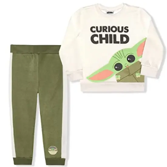 Star Wars Boy's 2-Pack Baby Yoda Curious Child Graphic Pullover Sweatshirt and Taped Jogger Pants Set for Infant image {6}