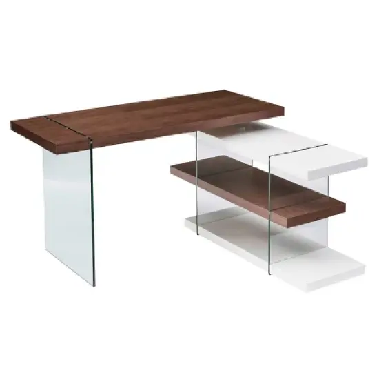 Toppington L-Shaped Desk with Storage Walnut/White - Aiden Lane image {5}