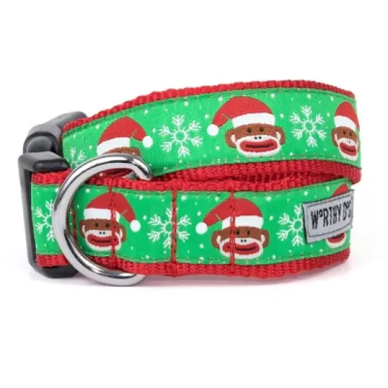 The Worthy Dog Sock Monkey Santa Dog Collar image {1}