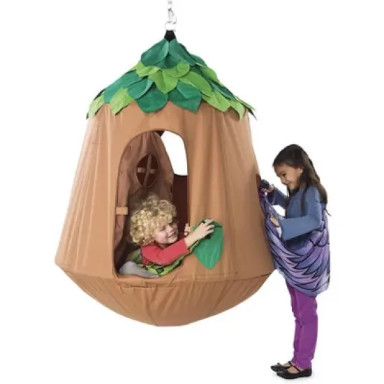 HearthSong Woodland HugglePod HangOut Indoor or Outdoor Kid's Nylon Hanging Tent with LED Leaf Lights image {11}