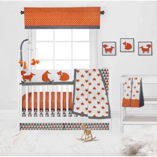 Bacati - Playful Fox Long Crib Rail Guard Cover Orange/Gray image {3}