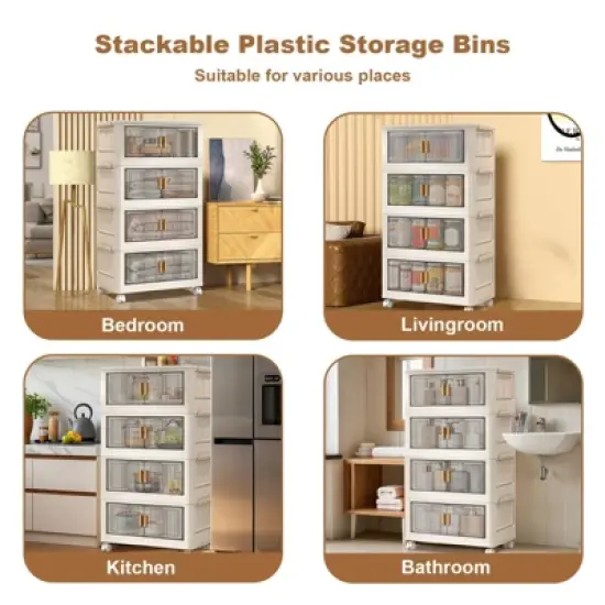 Stackable Storage Bins With Lids, Closet Organizers, Collapsible Storage Bin With Wheels, Plastic Clothes Cabinet Containers for Home Office Dorm image {6}