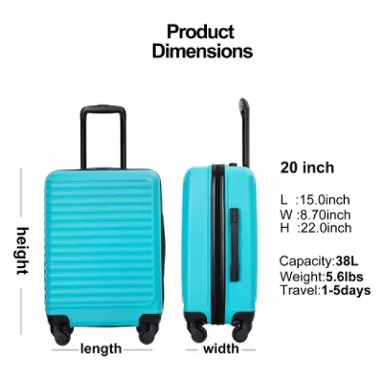 Gulches 20" Lightweight Carry-On Luggage, Spinner Wheels, Turquoise, Durable ABS Material image {2}