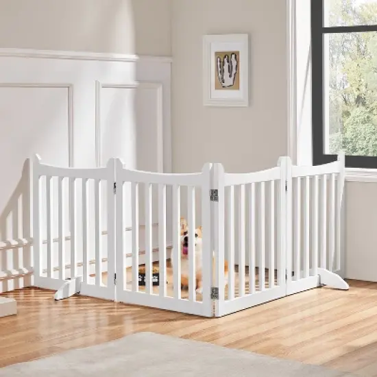 Yaheetech Wooden Pet Gate Pet Puppy Fence, White image {1}