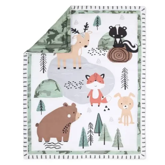 The Peanutshell Woodland Camo Baby Crib Bedding Set - Green/White - 3pc image {3}