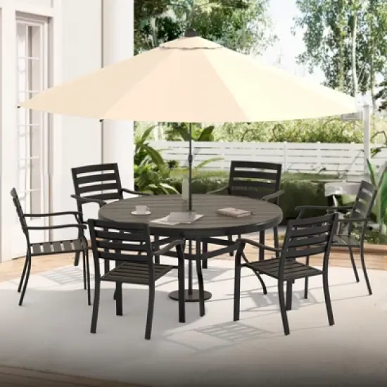 Gulches Outdoor Round Patio Dining Table for 6-7, All Weather Metal with Umbrella Hole, Black, 52.95"x52.95"x28.35" image {3}