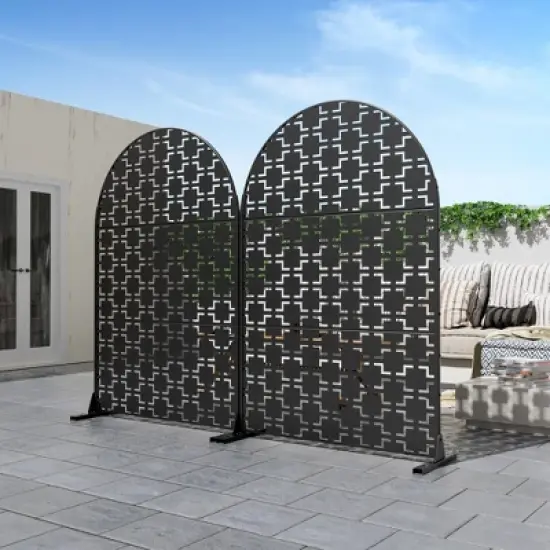 Dovelina Arched Top Outdoor Privacy Screen Black Galvanized Panel Screen image {1}