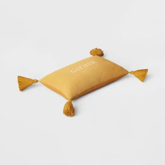 Gather Embroidered Herringbone Lumbar Throw Pillow Gold - Threshold&trade; image {2}