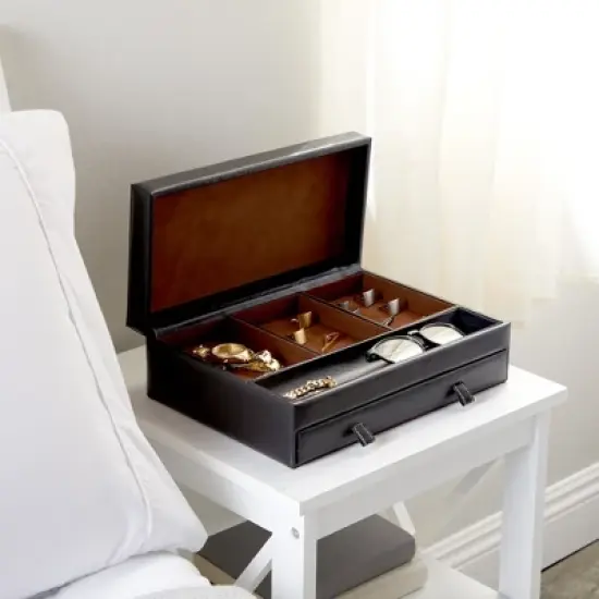 Juvale Faux Leather Dresser, Organizer & Valet Tray for Watches and Jewelry, Black, 12.6 x 9 x 4 in image {3}