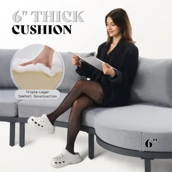 AMERLIFE 10 Seats Aluminum Patio Furniture Set, Outdoor Sectional Sofa with 6" Cushions, Modular Curved Conversation Set image {2}