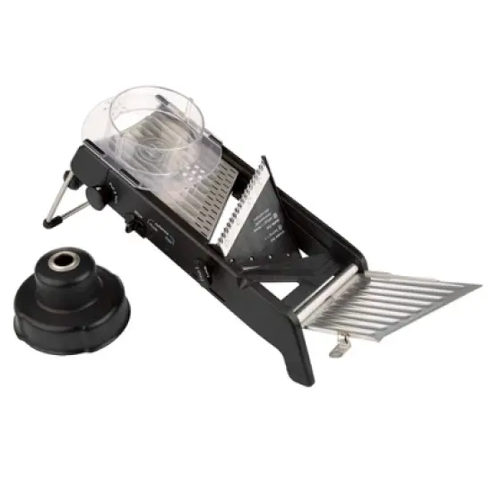 PL8 Professional Mandoline Black: Stainless Steel & ABS Vegetable Slicer, 4 Blades, Dishwasher-Safe image {3}