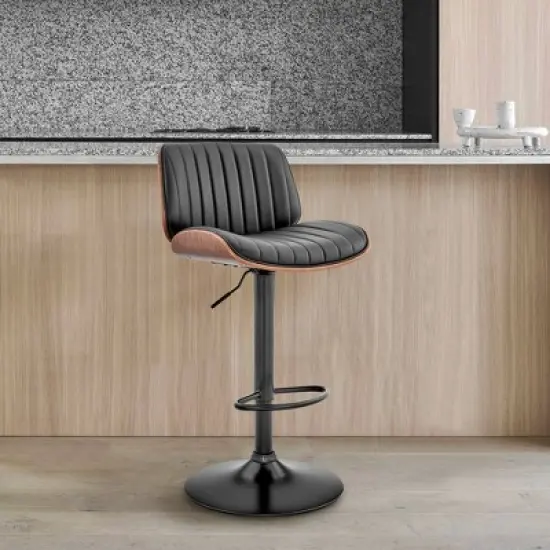 Brock Adjustable Counter Height Barstool with Faux Leather Seat Walnut Finish Back Steel Base - Armen Living image {8}