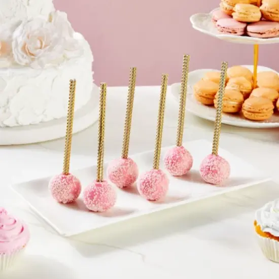 Sparkle and Bash 36 Pack Gold Rhinestone 6 Inch Cake Pop Sticks for Candy Apple, Lollipops, Treats, Dessert Bar, 6 in image {1}