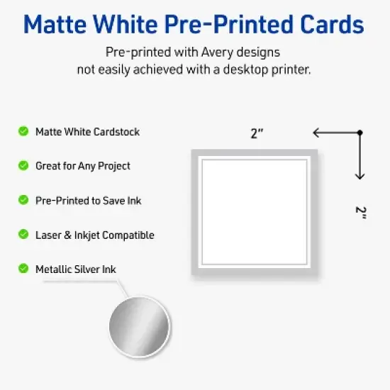 Avery Square Business Cards, Silver Border, 2" x 2", 120ct image {1}