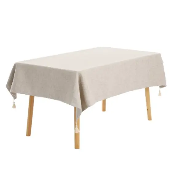 Unique Bargains Tassels Wrinkle-Resistant Washable Cotton Linen Tablecloth 1 Pc image {5}