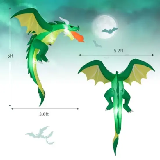 Costway 5 FT Hanging Halloween Inflatable Fire-breathing Dragon Flying Decoration Yard image {2}