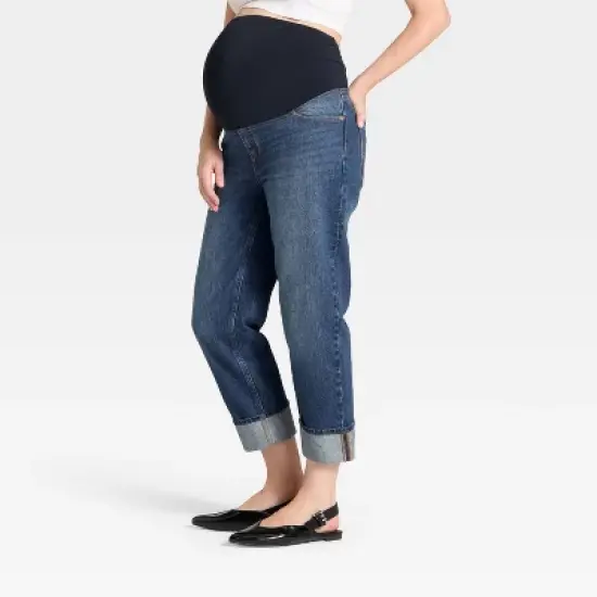 Over The Belly Cropped Vintage High-Rise Straight Leg Maternity Jeans - Isabel Maternity by Ingrid & Isabel&trade; Dark Wash image {3}