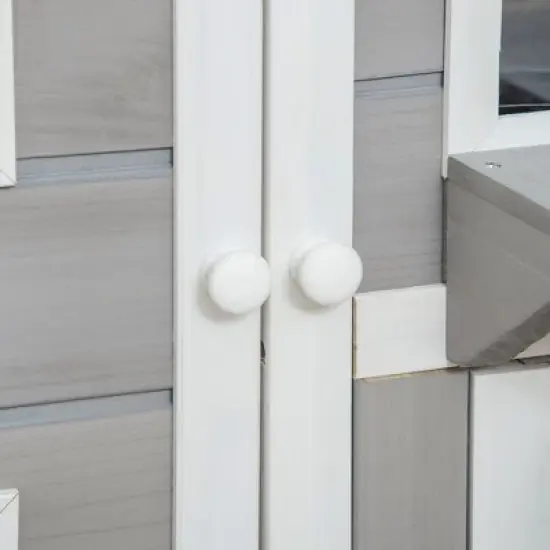 PawHut 2-Tier Cat House, Outdoor Feral Cat Shelter, with Weather Resistant Roof, Escape Door, PVC Curtain, Glass Window image {5}