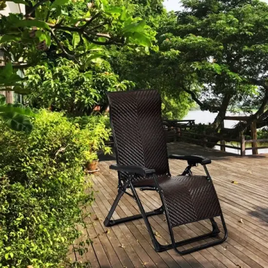 Costway 2PCS Patio Rattan Zero Gravity Lounge Chair Folding Recliner Adjustable Headrest image {4}