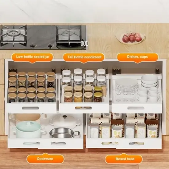 Acekool Adjustable Telescopic Kitchen Drawer Organizer with Adhesive Mount &ndash; Expandable Cabinet Shelf, 34-50 cm Wide image {4}