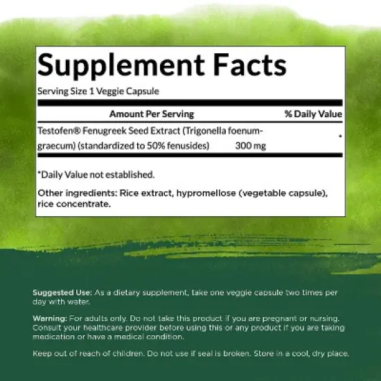 Swanson Fenugreek Extract - Featuring Testofen 300 mg 60 Veg Caps image {4}