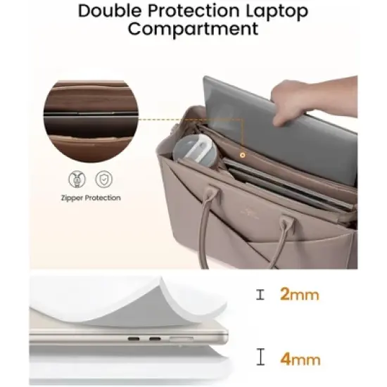Laptop Tote Bag for Women with Large Cup Holder, 15 Inch PU Leather Work Bag Teacher Tote Bag image {4}