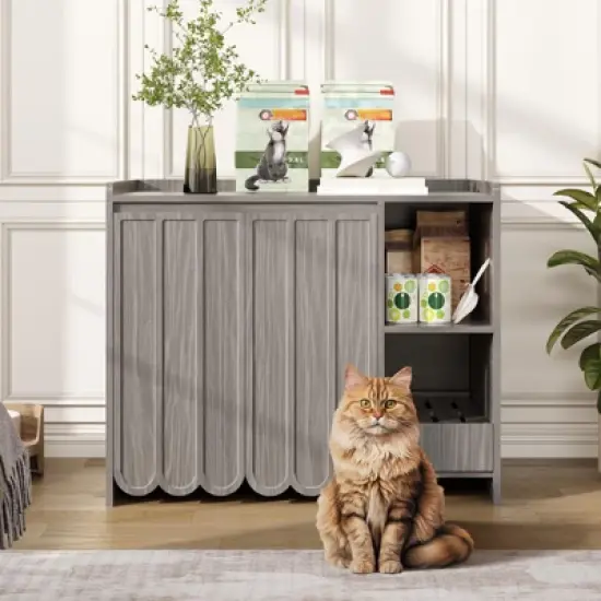 Cat Litter Box Enclosure, Hidden Litter Box Furniture with Removable Litter Collector image {9}