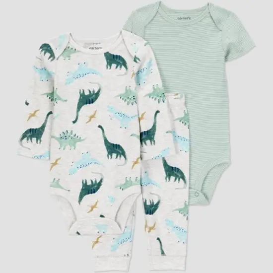 Carter's Just One You&reg; Baby Boys' 3pc Dinosaur Bodysuit Set - Green image {4}