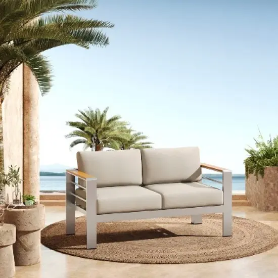 GDFStudio Amias 55" Patio Aluminum Loveseat with Cushions image {1}