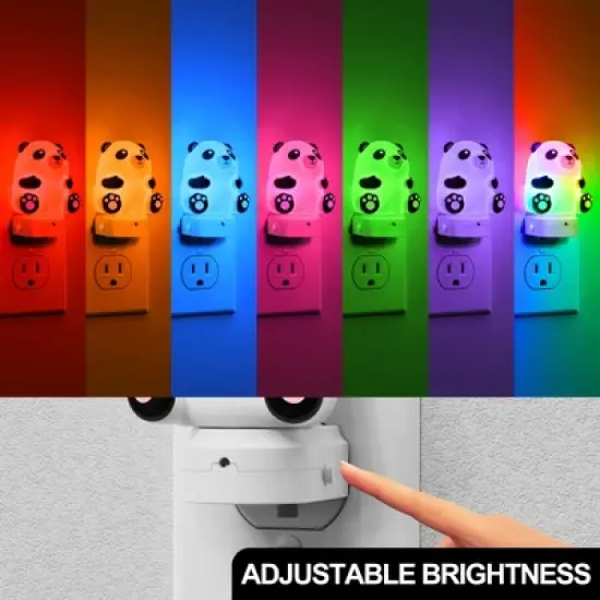DORESshop 0.5W Plug-in Light Sensor Night Light, Panda Design, White Housing with Dual Plug, 3000K Warm White to RGB Gradient image {3}