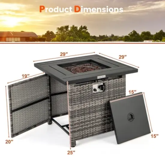 Tangkula 29" Propane Rattan Firepit Table w/ Lava Rocks & Protective Cover Metal Frame image {8}